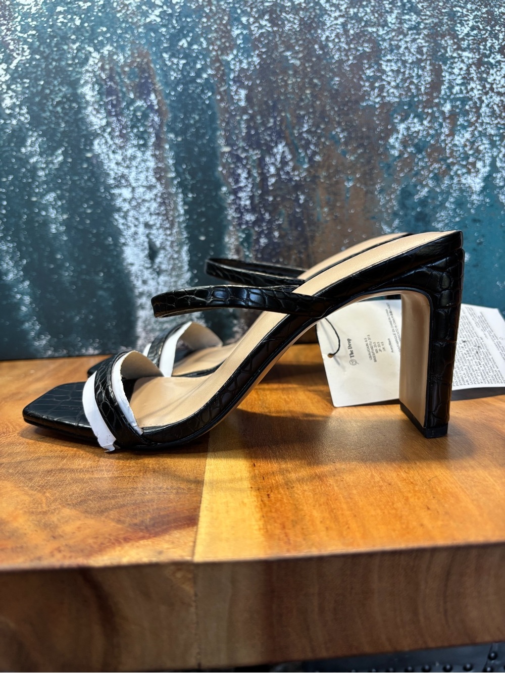 The Drop Old Money Black Croc Square Toe Block Heel Sandals NWT Women’s Size 6.5 - Picture 5 of 10